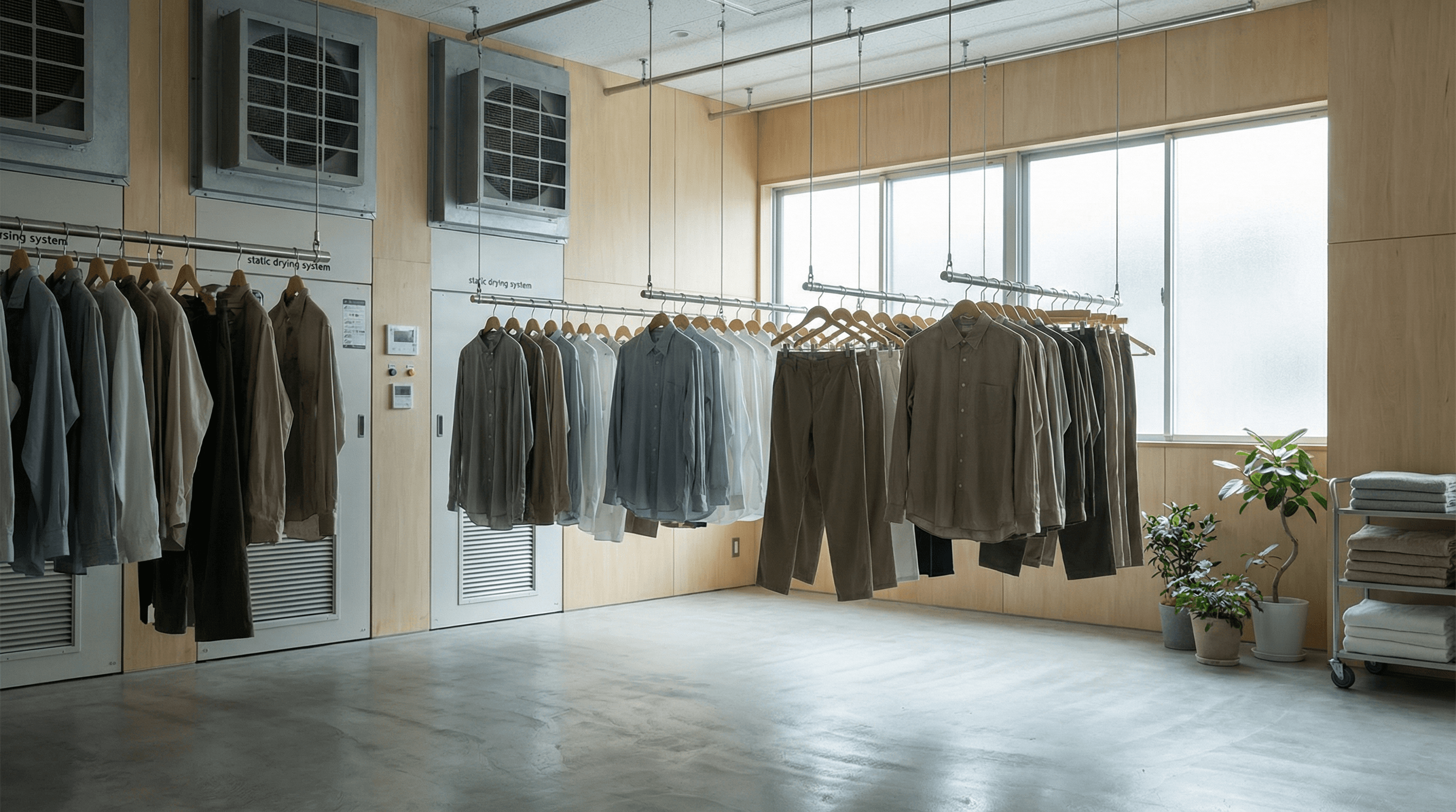 生地を傷めない
「個別洗い・静止乾燥」